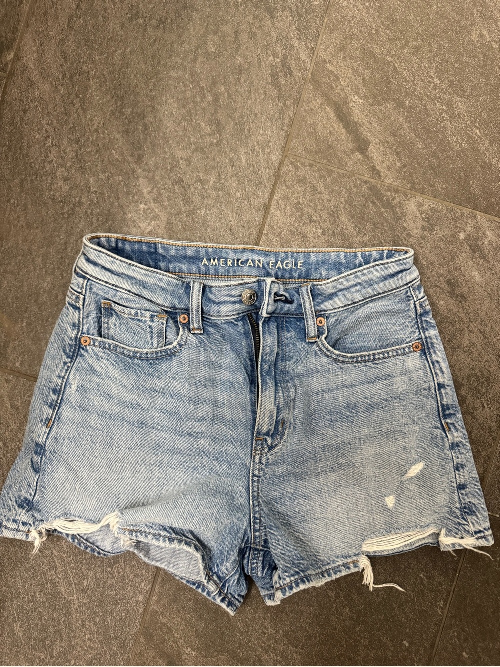 American Eagle Outfitters Light Wash Distressed Denim High-Rise Shorts